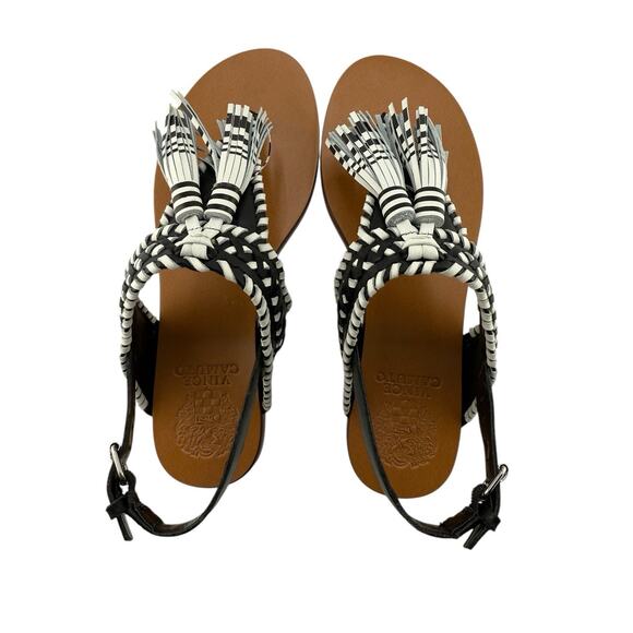 VINCE CAMUTO Rebeka Tassel Slingback Thong Sandal 5 1/2 Black & White Lthr NIB - Picture 5 of 10